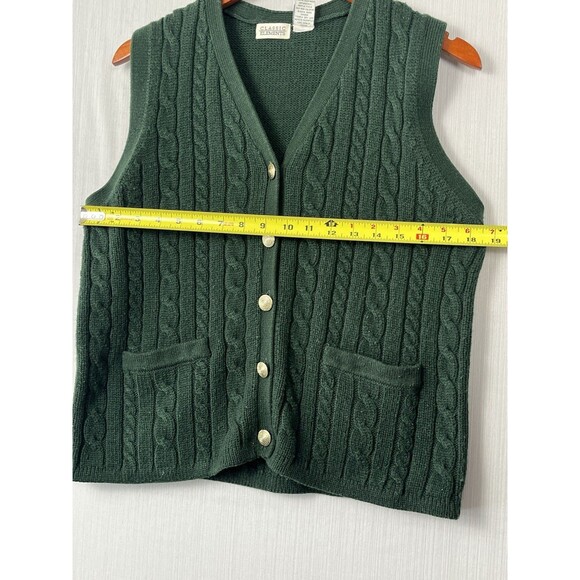 Vintage Preppy Old Money Green Cable Knit Sweater Vest Gold Buttons Small - Picture 7 of 9